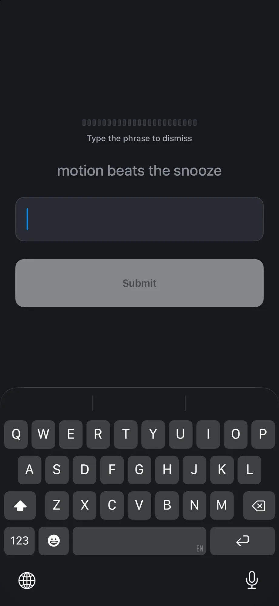 Wakeproof Typing mission screen